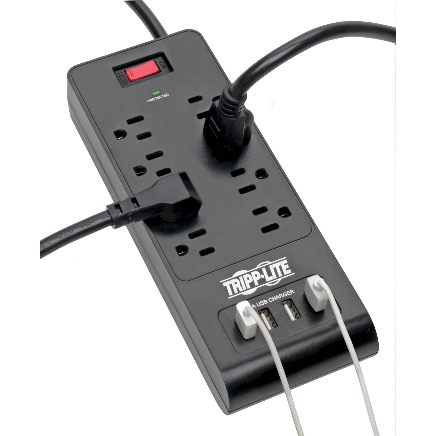 Tripp Lite Home Office Surge Protector with USB Charging, 8 Outlet Surge Protector Power Strip, 4 USB Ports, 6ft Cord, 1800 Joules, Black (TLP864USBB)