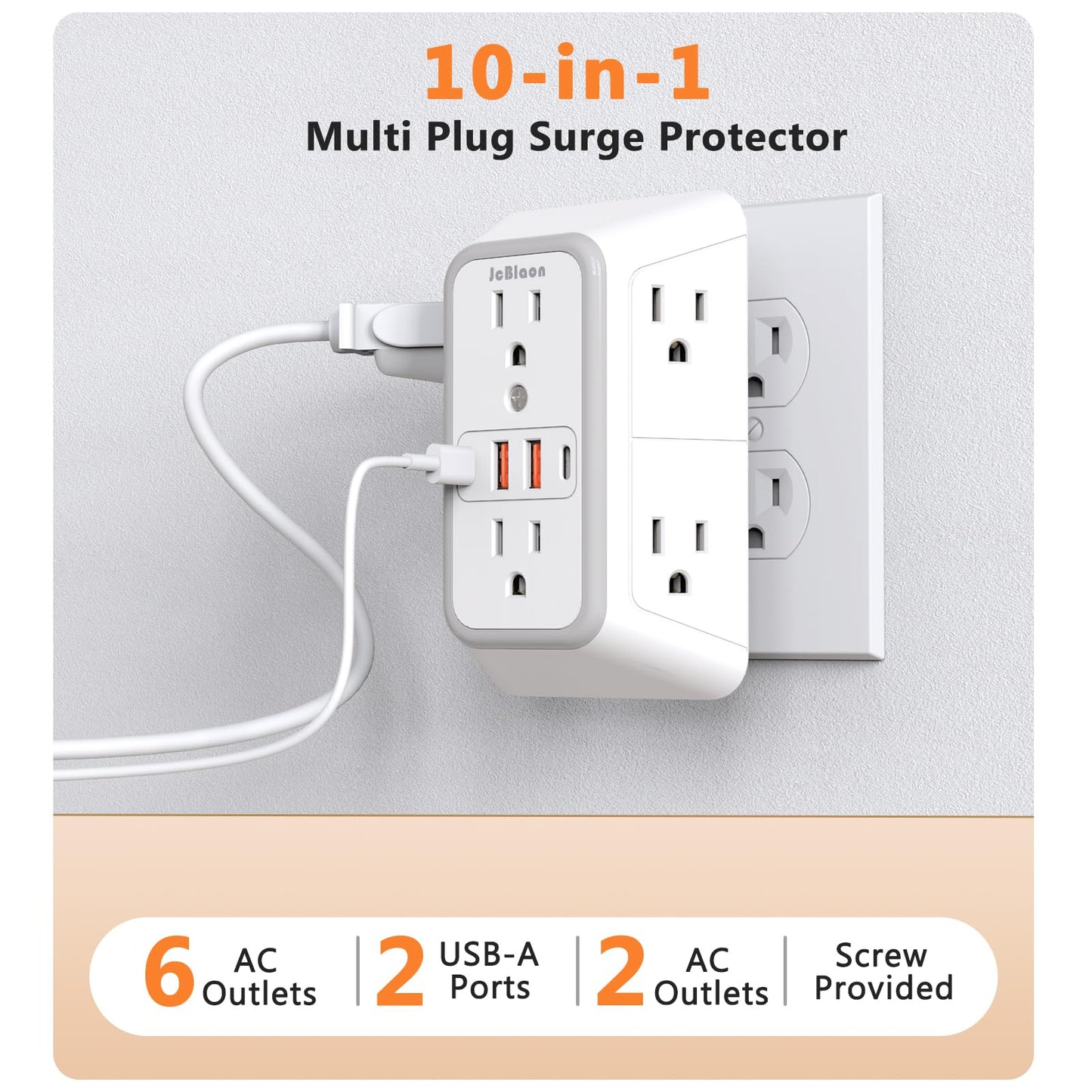 USB Wall Charger Power Strip Surge Protector with 4 USB Ports (2 USB C) Plug Extension Multiple Outlets Plug Extension Multi Outlet Plug in Adapter