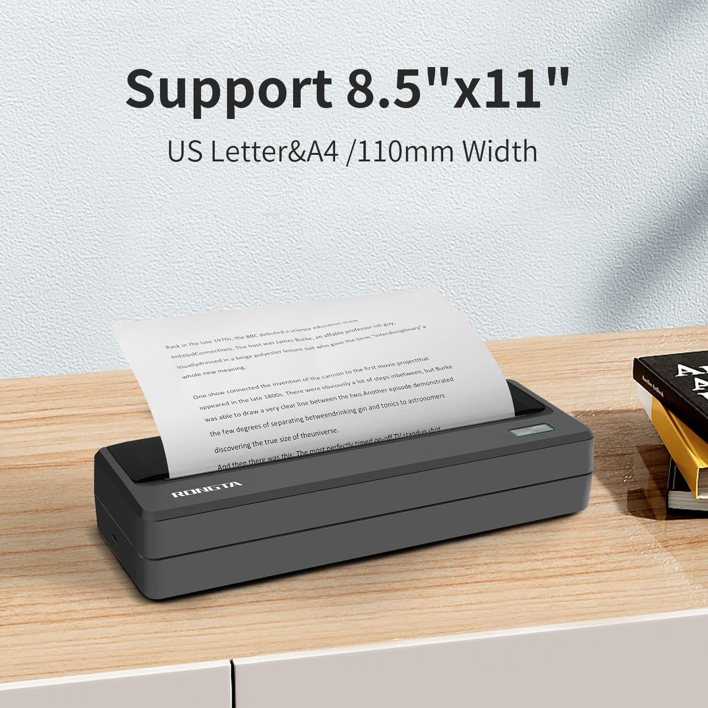 Rongta Portable Printers Wireless for Travel,Thermal Inkless Printer for School/Office/Home Use, Support 8.5x11 US Letter&A4 Thermal Paper, Compatible