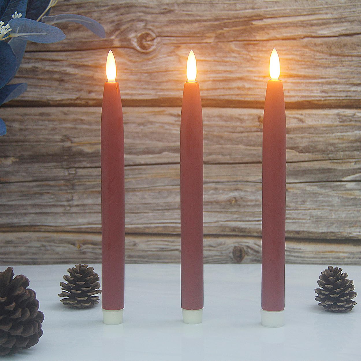 HVTDECOR Flameless Taper Candles Battery Operated with Timer and Remote, LED Real Wax Tapered Dinner Candle, Window Candle Set of 3. Centerpieces