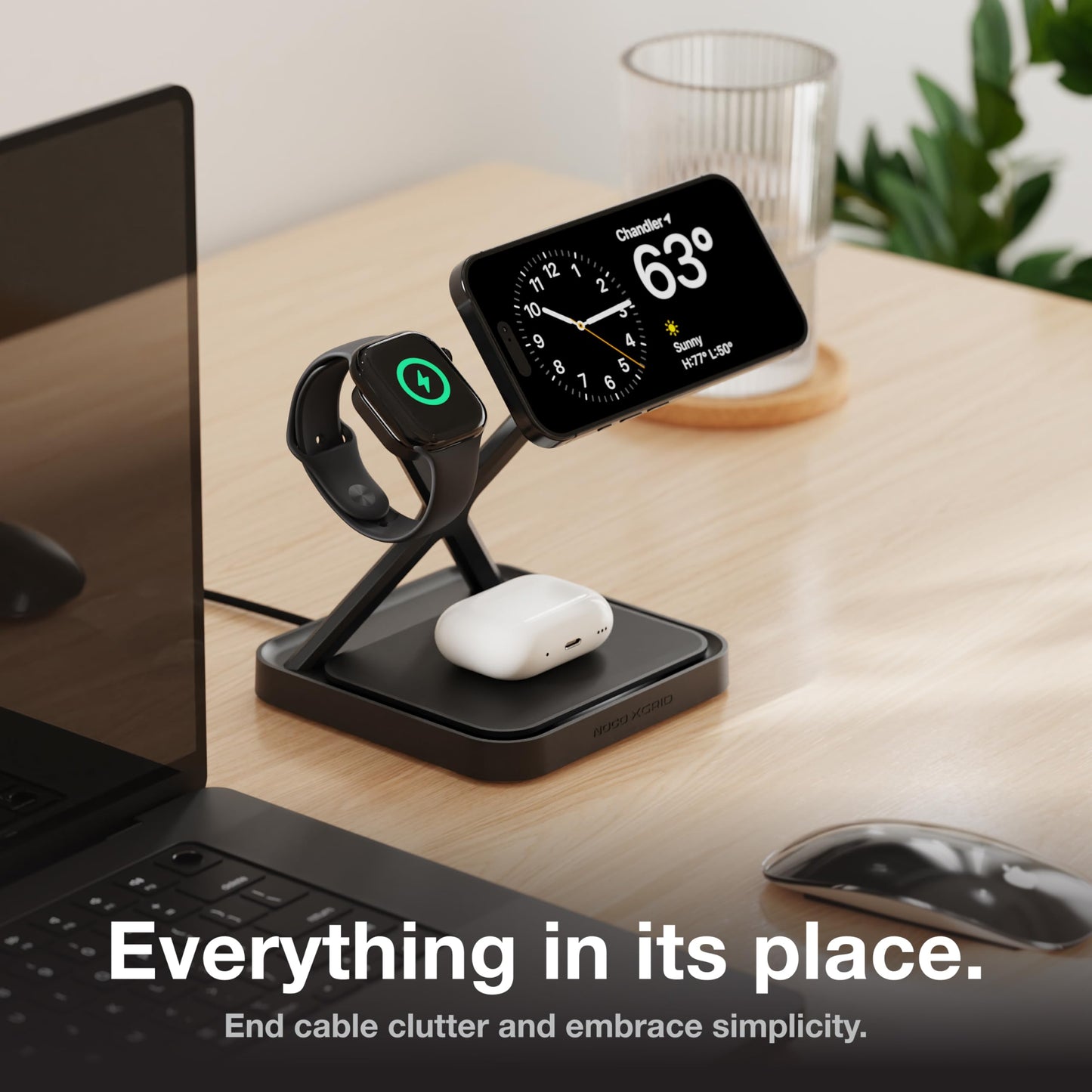 NOCO XGrid XDS3: 3-in-1 Wireless Charging Stand - Charging Station for iPhone, Apple Watch, and AirPods - MagSafe Compatible, Qi2 Certified - Includes