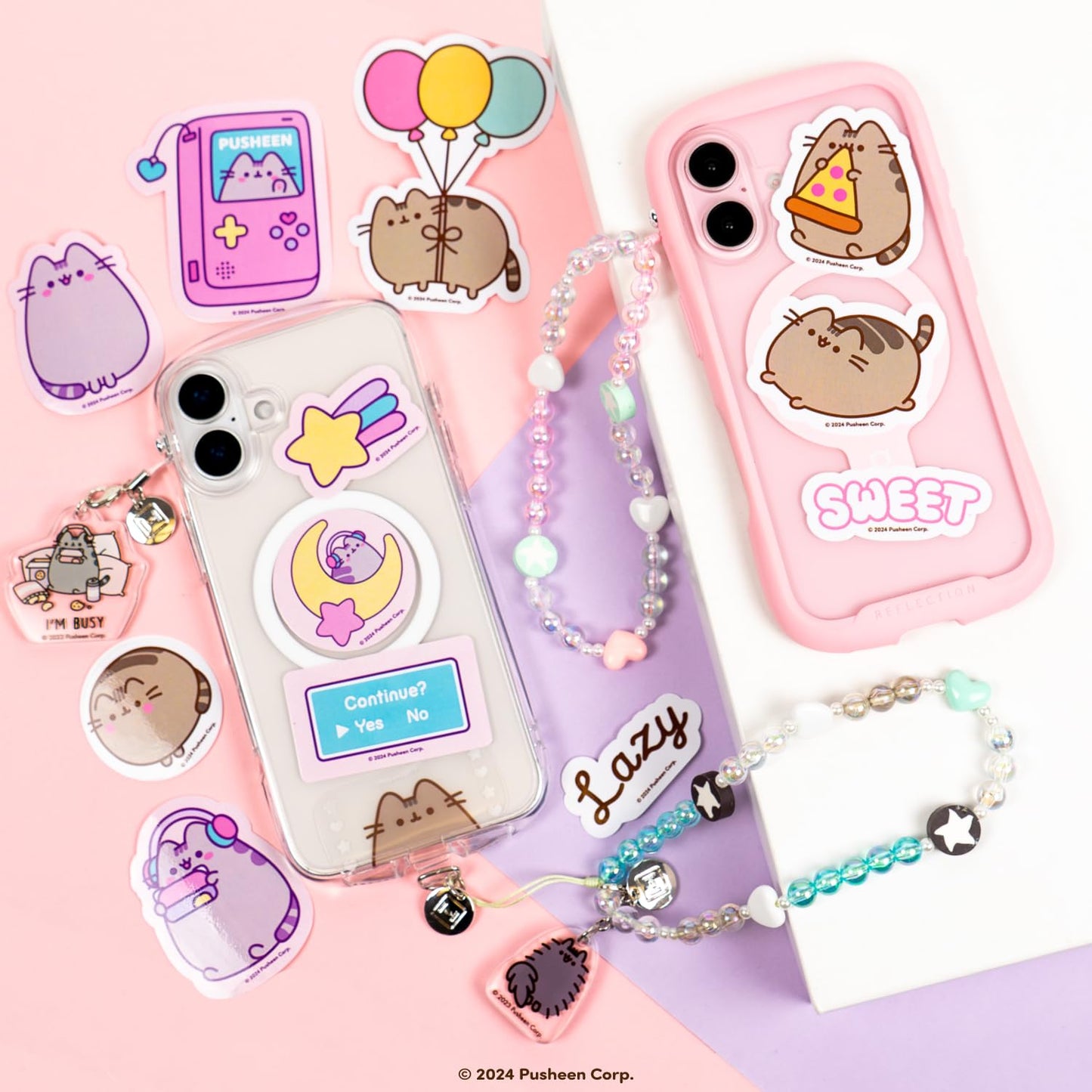 iFace Pusheen The Cat Tether Tab Phone Strap Charm Ring Lanyard Holder - Universal Smartphone Strap Tab for iPhone 16/15 / 14/13 and Samsung Galaxy