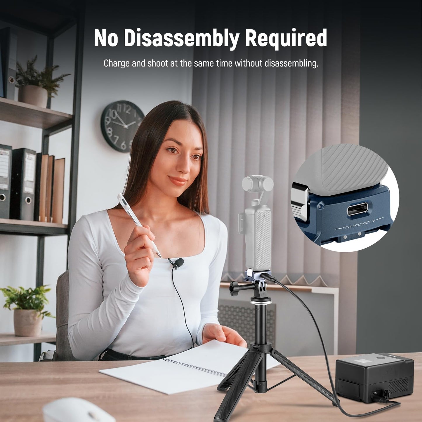 NEEWER Charging Adapter Base Compatible with DJI Osmo Pocket 3 Gimbal, Type C Charging with 1/4" Thread Arca Type Dovetail, Magnetic Folding Fingers