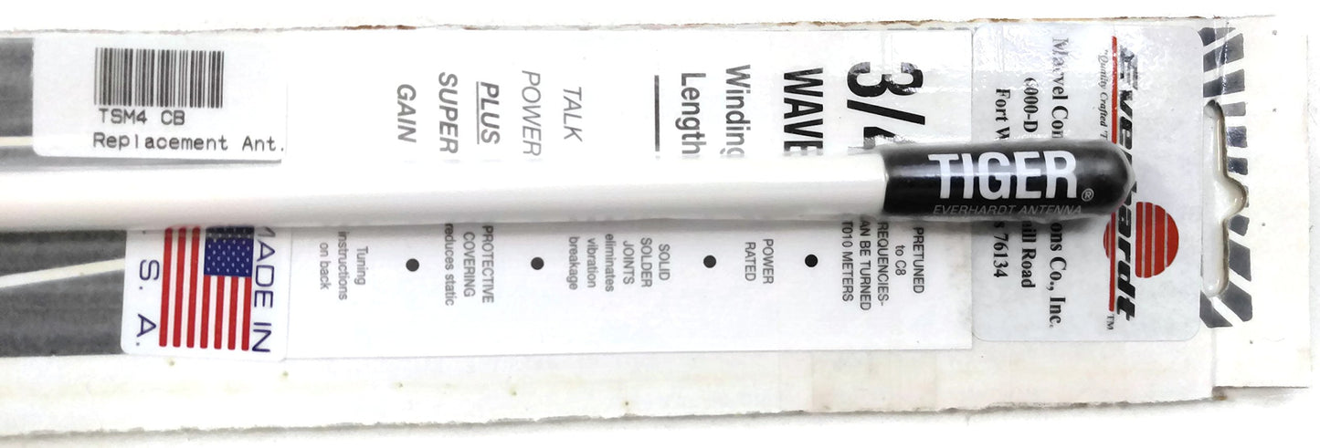 Lot of 2 Everhardt TSM4-W 3/4 Wave 4 ft Fiberglass “Super Flexâ€ CB Radio Antenna - White