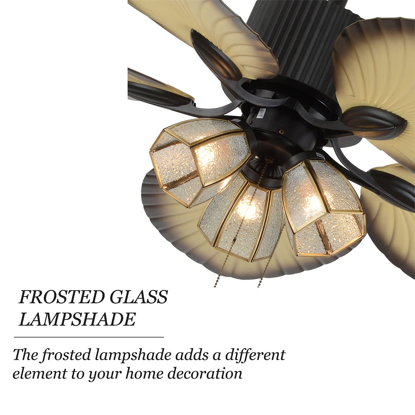 DYRABREST 52" Palm Island Ceiling Fan,3 Speed Tropical Ceiling Fan with Remote Control,5 Reversible Wood Blade,3 Crystals Lampshade (Type 1)
