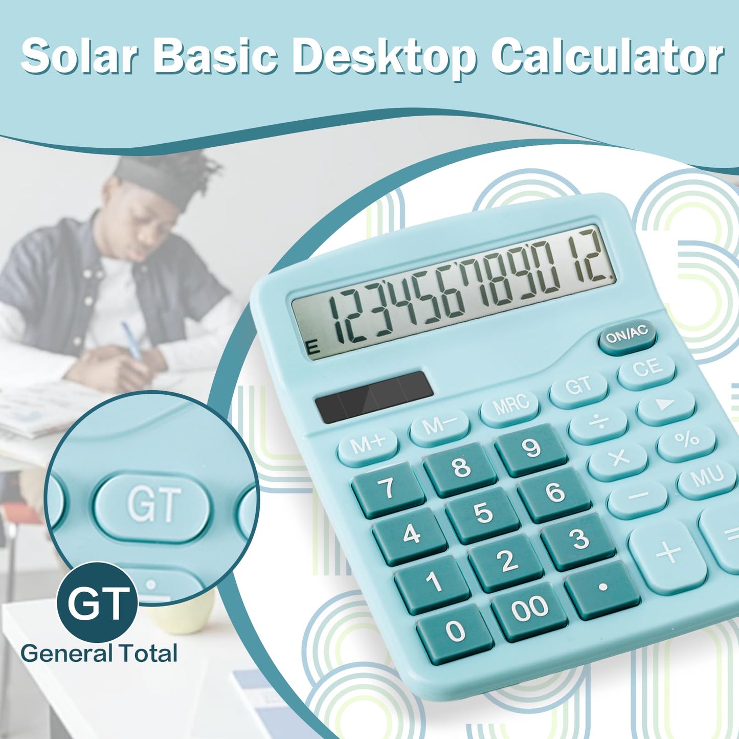 CACASO 12-Digit Calculator, Desktop Calculators with Big Buttons and Large Display,Office Calculators Desktop,Solar Battery Dual Power,Desk Calculator