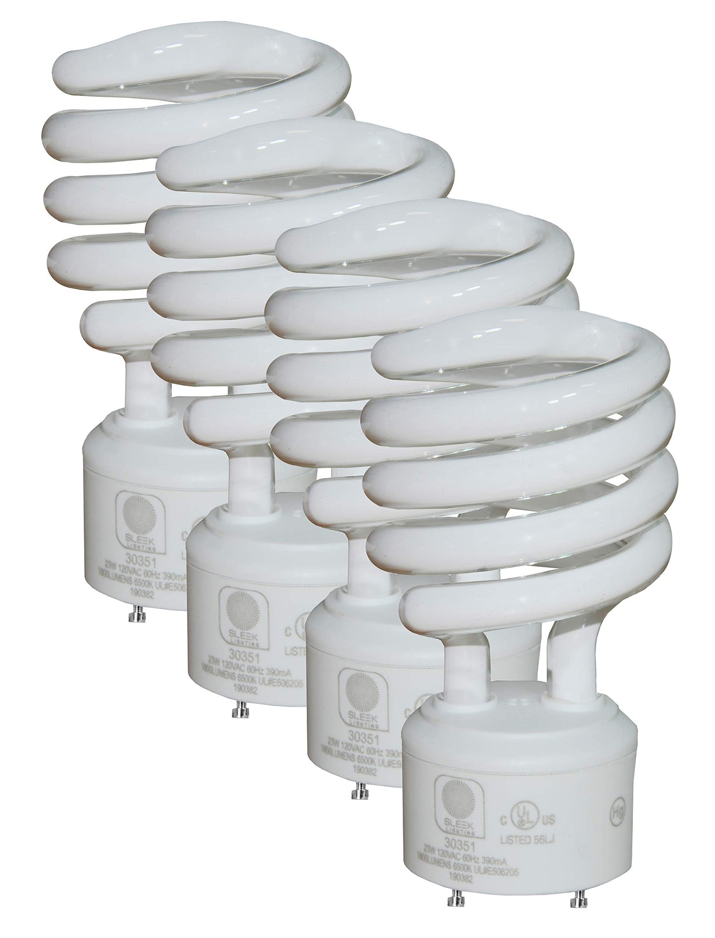 SLEEKLIGHTING GU24 23W T2 Spiral CFL Light Bulb 6500K Super White 2-Prong