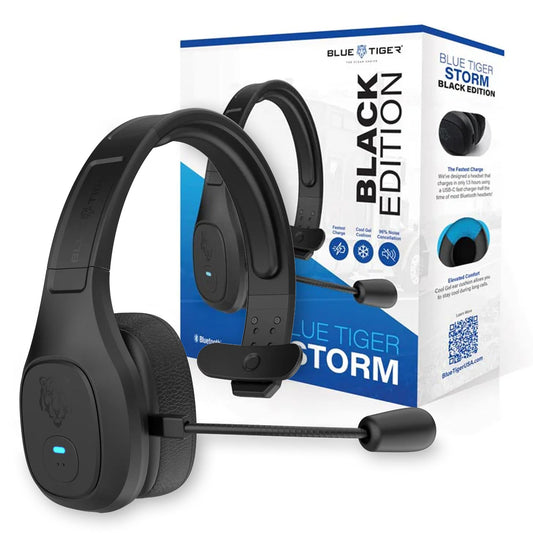 Blue Tiger Storm Black - Premium Trucker Bluetooth Headset - Wireless Noise Canceling Mono Headset with Mic - High-Fidelity Sound, 30-Hour Talk Time…