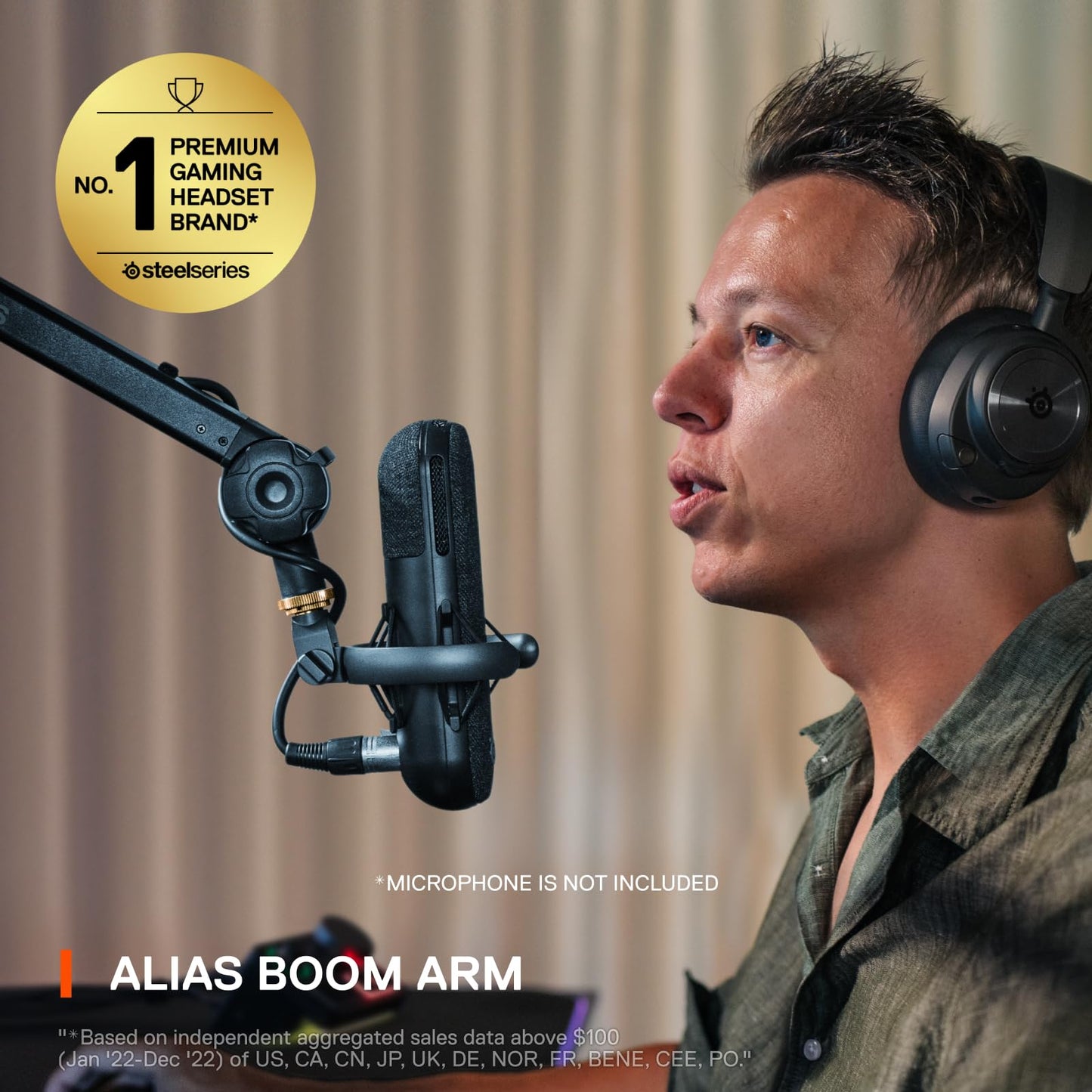 SteelSeries Alias/Alias Pro Mic Boom Arm - For Gaming, Streaming, and Podcasting - 360° Rotation - Desk Clamp - Folding Scissor Design - Hidden