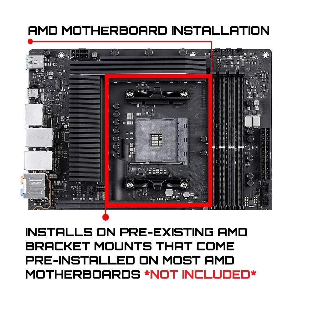 Wraith Prism RGB LED CPU Cooler Heat Pipes Aluminum Heatsink Copper Core Base 4-Pin PWM 105mm Fan Pre-Applied Thermal Paste for AMD Socket AM5 AM4 AM3