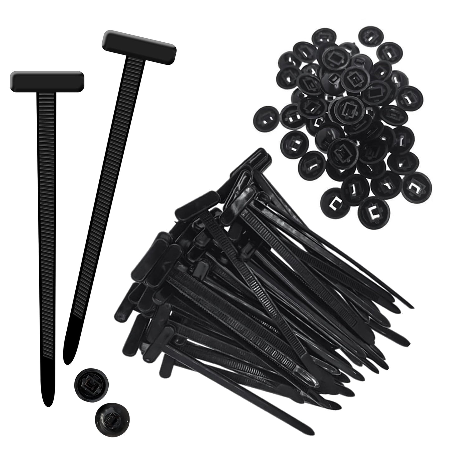 100PCS Nylon Universal Cable Tie Buckle Zip Ties - Push Mount Button Lock Clips, UV-Resistant Fasteners for Car Wire Harness, Garage, Electrical