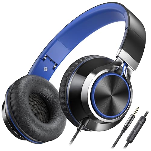 AILIHEN C8 Kids Wired Headphones with Microphone for School, On Ear Headsets with Volume Control Foldable, 3.5mm Jack Computer Chromebook for Children