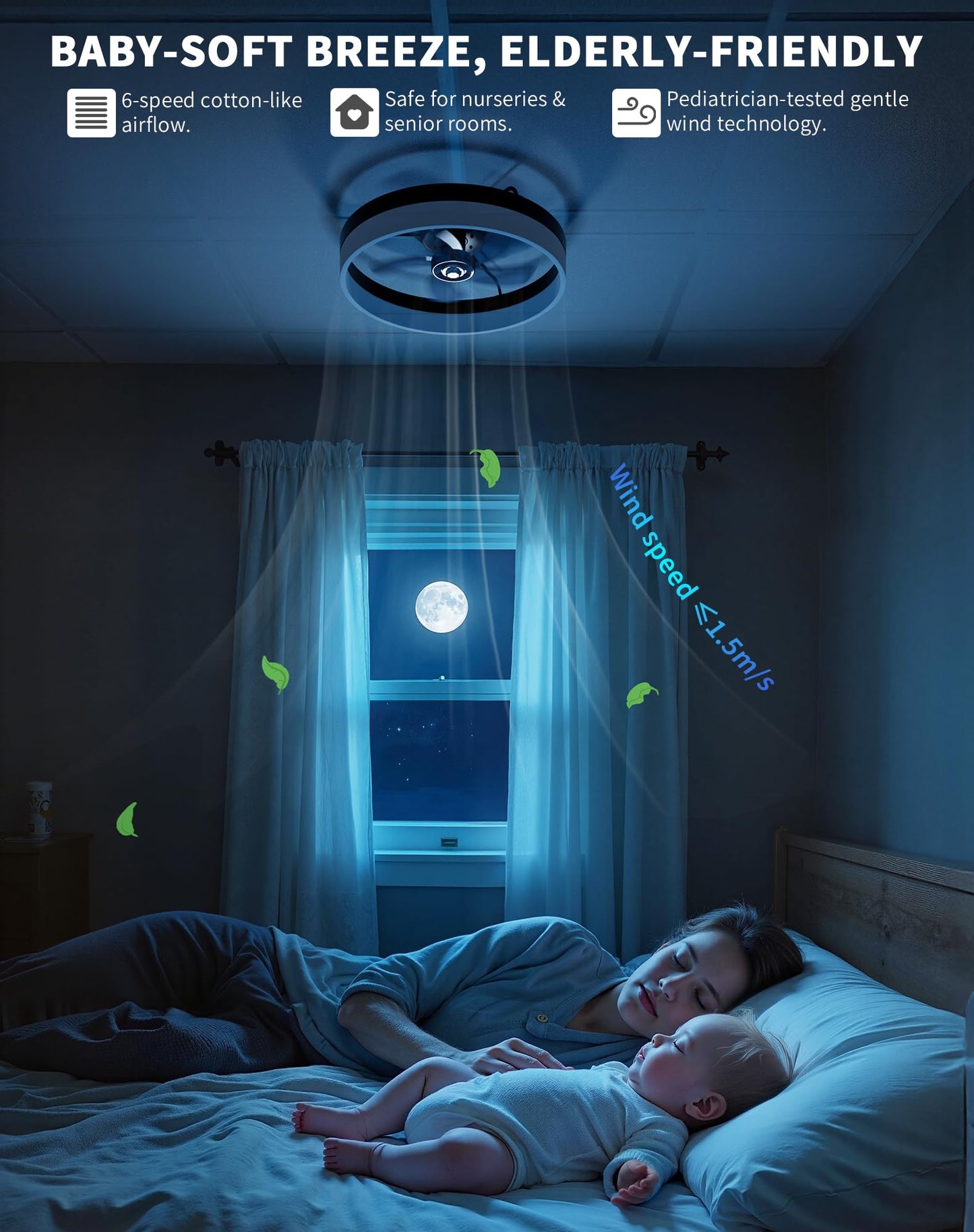 Modern Ceiling Fans with Lights, 20 inch Low Profile Ceiling Fan with Light, Remote and App Control, Stepless Color Temperature Change and 6 Speeds