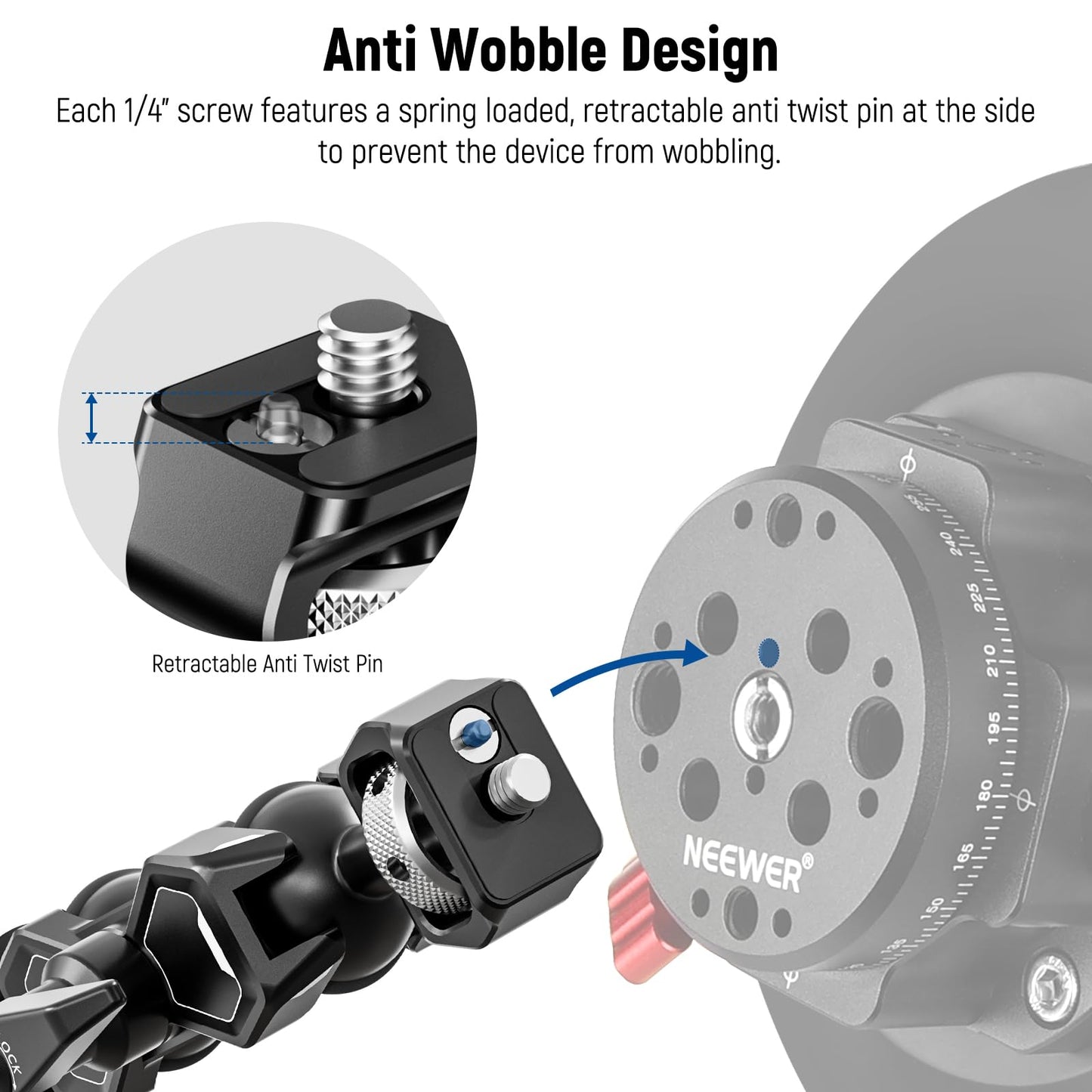 NEEWER Magic Arm Compatible with GoPro 13 Hero 12 11 10 DJI Osmo Action 4 3 Insta360 One X3 GO3 SmallRig, Articulating Arm Adapter with 1/4" Screw