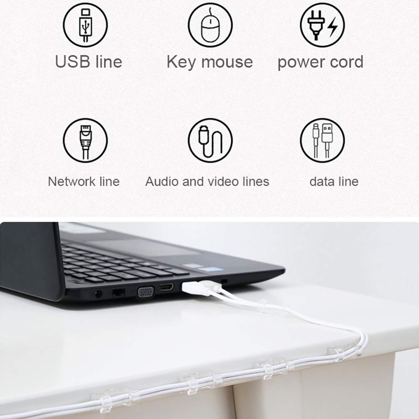 120Pcs Self Adhesive Transparent Cable Clips Wire Holder Sticky Heavy Duty Cable Clips Tidy and Organizer Drop Cord Management for TV PC Laptop