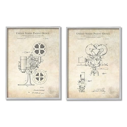Stupell Industries Vintage Movie Camera Cinema Projector Patent Diagram, Design by Karl Hronek
