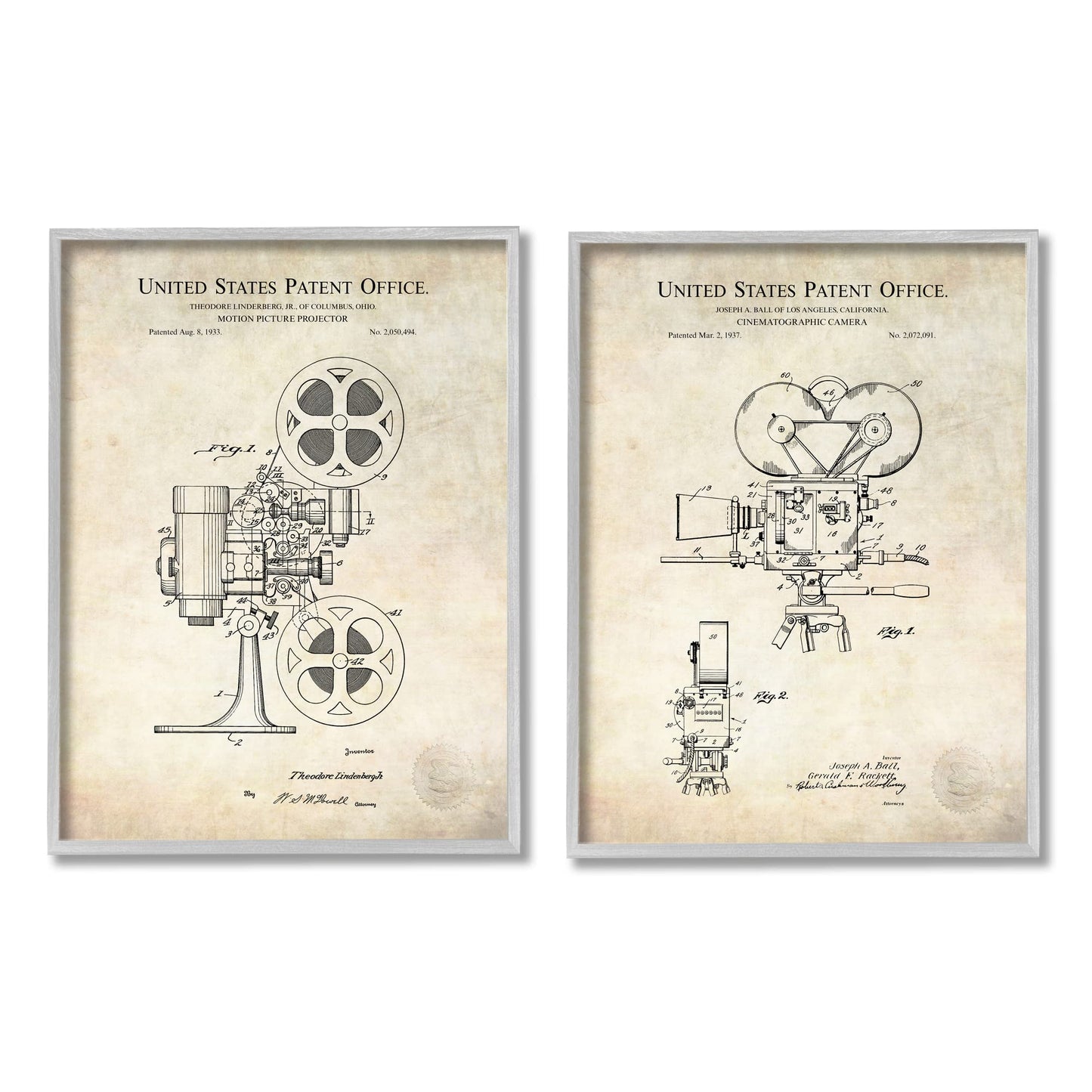 Stupell Industries Vintage Movie Camera Cinema Projector Patent Diagram, Design by Karl Hronek