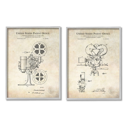 Stupell Industries Vintage Movie Camera Cinema Projector Patent Diagram, Design by Karl Hronek