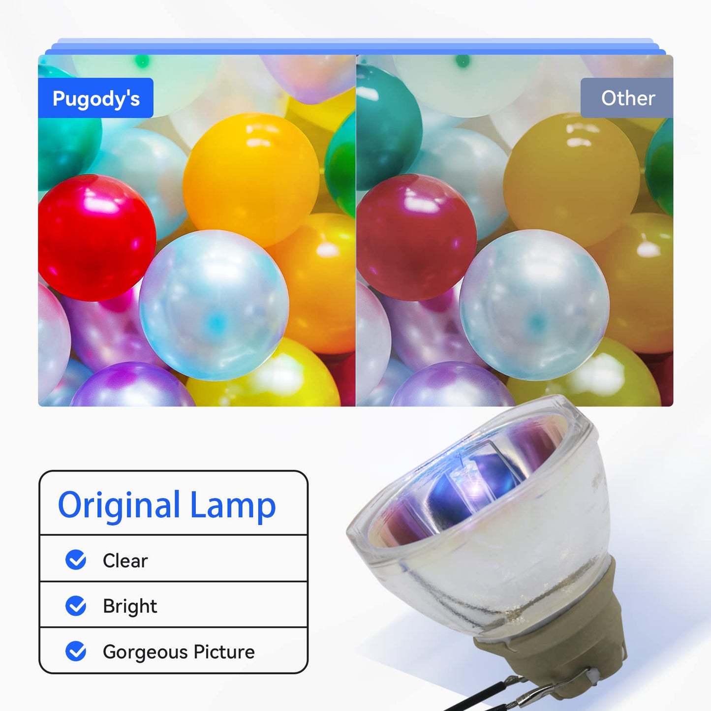 Pugody for Epson Original Projector Lamp Bulb for Epson Home Cinema 97 725 580 585Wi 675W X39 955W 1060 1040 2100 2030 2040 2045 2150 HC2030 EX5250