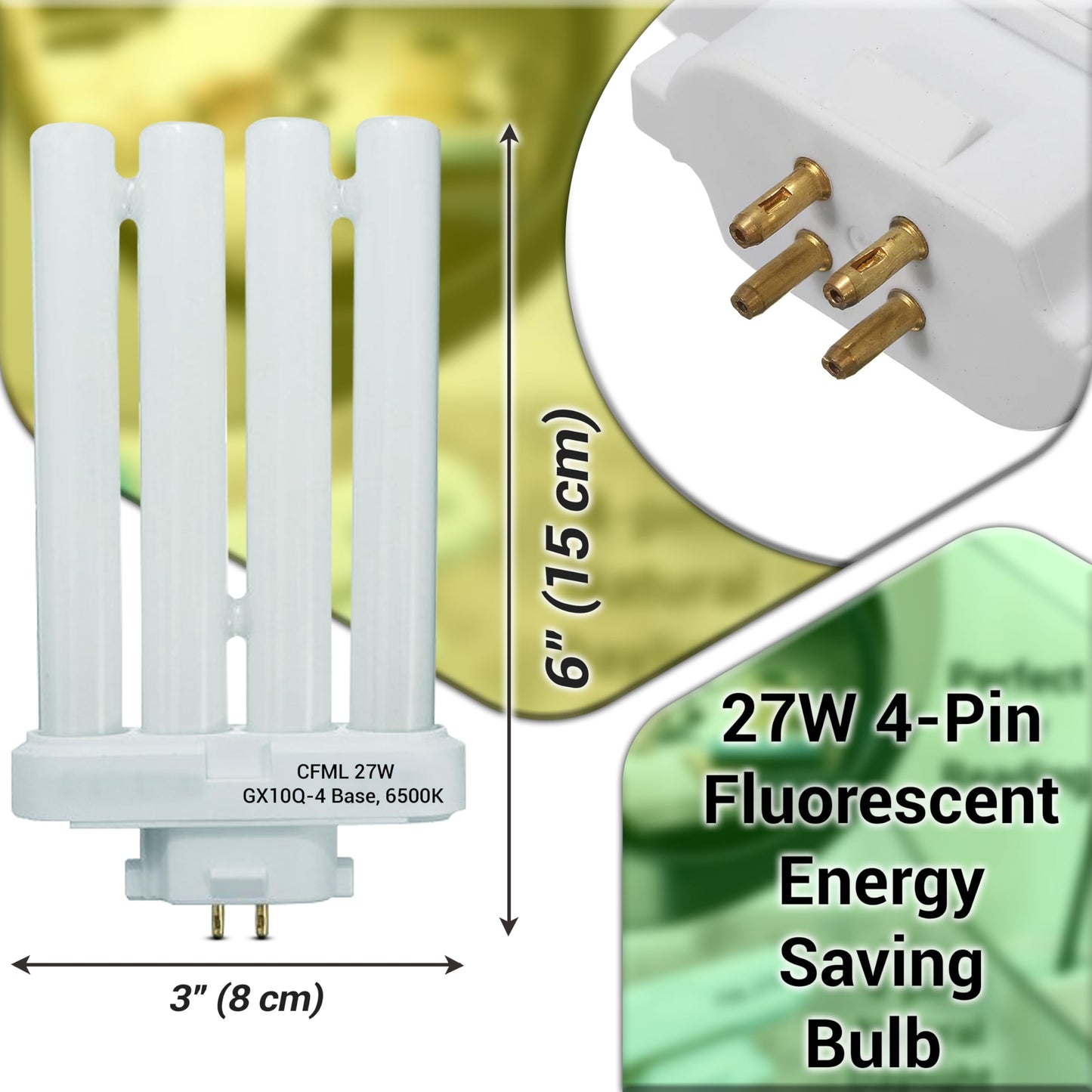 ARSUK 27W 4-Pin GX10Q-4 CFL Bulb, 6500K Daylight | FML27 Lamp Quad Tube 4-Prong Light Bulb Plug-in Compact Fluorescent Light 27 Watt Replacement Lamp