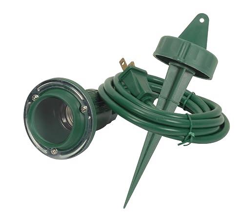 Satco SF77/325 Outdoor PAR38 Flood Light Holder with Round Plate for Dual Mounting and Ground Stake, Green