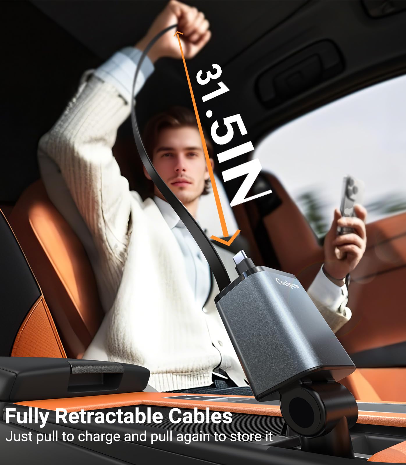 Retractable Car Charger, 4 in 1 USB C Car Charger Fast Charging?Durable Material? 69W Car Phone Charger Adapter with 2 Retractable Cables and USB