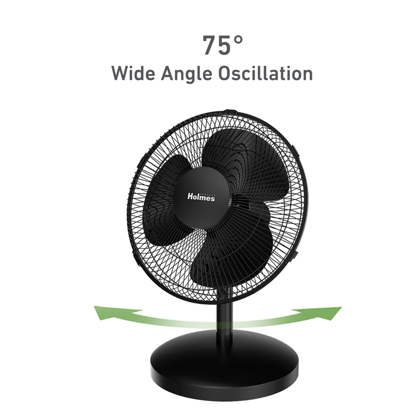 Holmes 12" Oscillating Table Fan 3-Speed Adjustable 15° Tilt Quiet