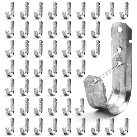 Itvexeme 50 Pack 2-Inch Large Cable Support J Hooks with Retainer Clips, Galvanized Steel J-Hook Wire Hangers for Cables, Wires, Cords Management
