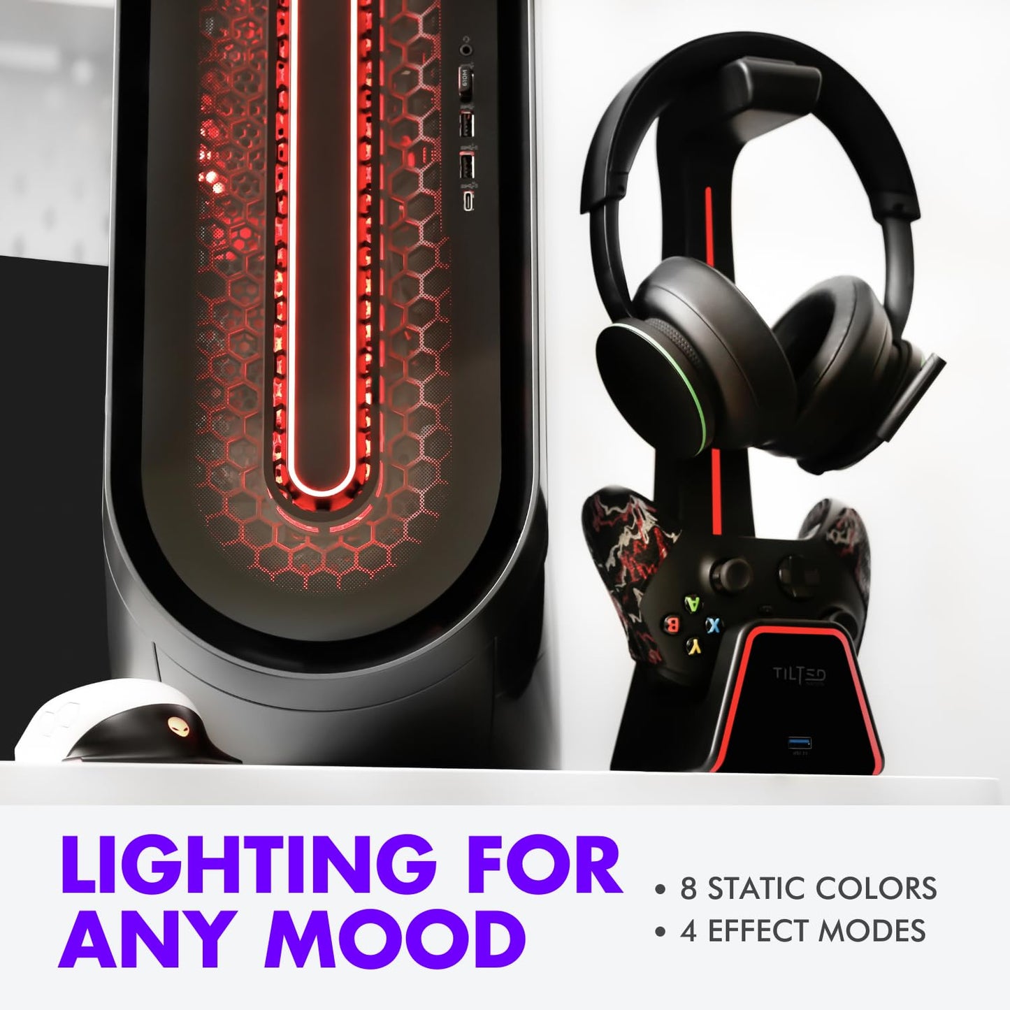 Tilted Nation 3 in 1 Gaming Headset and Controller Stand for PS5 and Xbox Series X Charging Station - Game Controller Holder and Headphone Stand