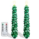 Tecobo 9.5Inches Real Wax Flameless Christmas Tree Taper Candles with Remote Timer, 2Pcs Battery Operated Taper Candles with 3D Wick Warm White