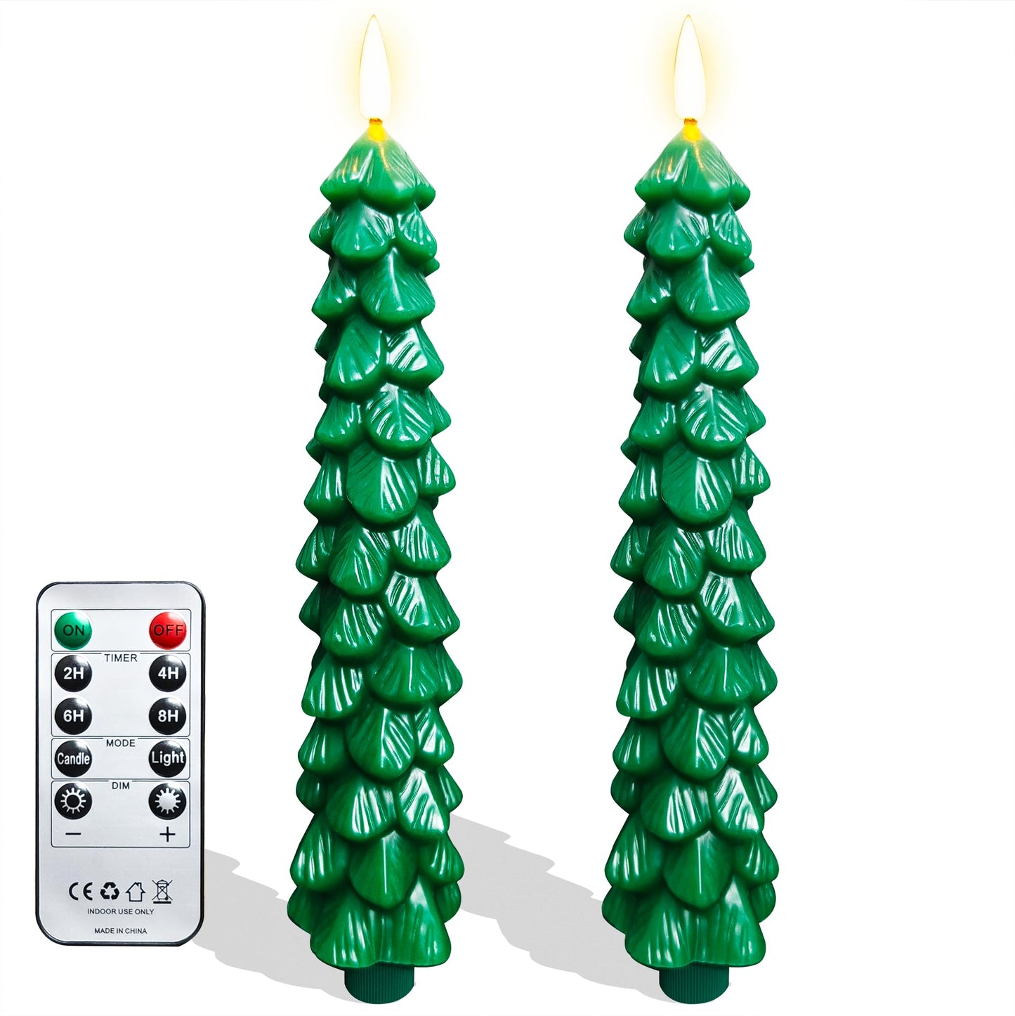 Tecobo 9.5Inches Real Wax Flameless Christmas Tree Taper Candles with Remote Timer, 2Pcs Battery Operated Taper Candles with 3D Wick Warm White