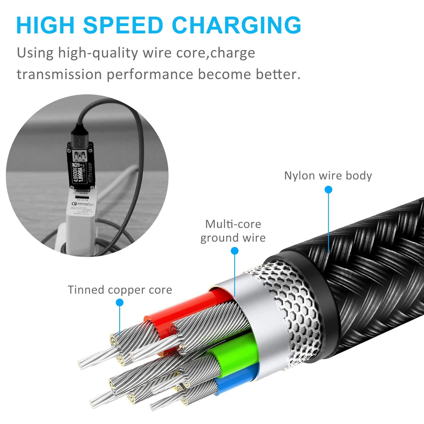 LHJRY Travel Essentials, 4 in 1 Multi Charging Cable 2Pack 6.6ft Multiple Charger Cord USB A to USB C/Micro USB Connector for Cell