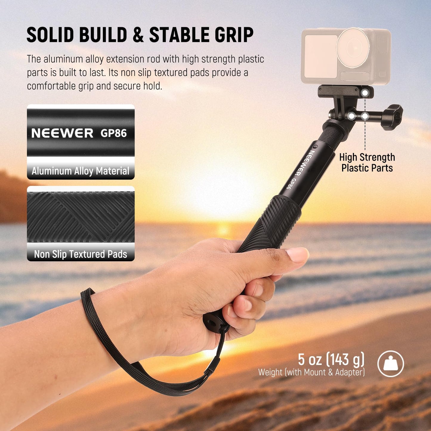NEEWER Extension Rod Kit Compatible with DJI OSMO Action 5 Pro 4 3 GoPro Insta360 AKASO, 27.8" Invisible Selfie Stick, Action Camera Adapter