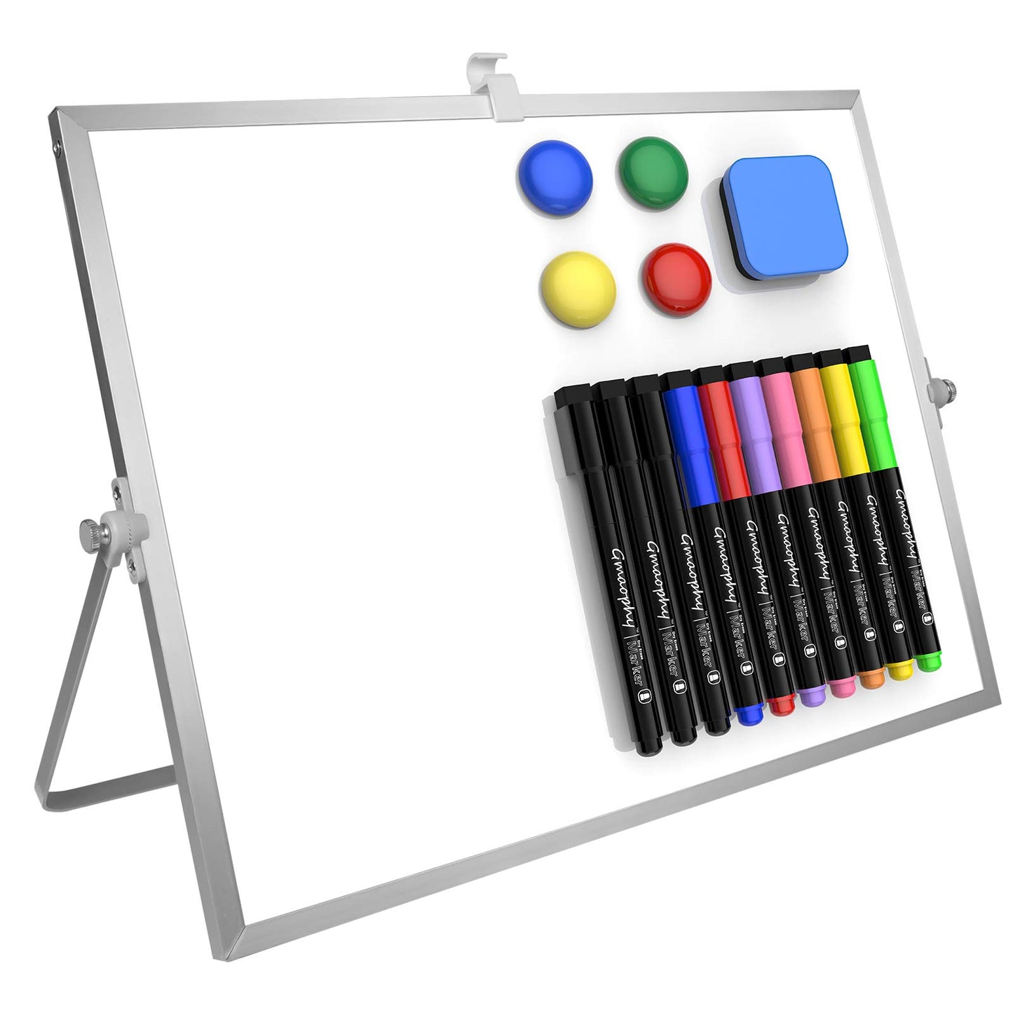 Double-Sided Magnetic Dry Erase White Board with Stand, 16x12 Inches