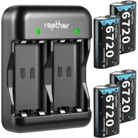 rapthor 4X 6720mWh Rechargeable Controller Battery Pack for Xbox Series with Fast Charger Station Compatible with Xbox One/One X/S/Elite/Series X/S