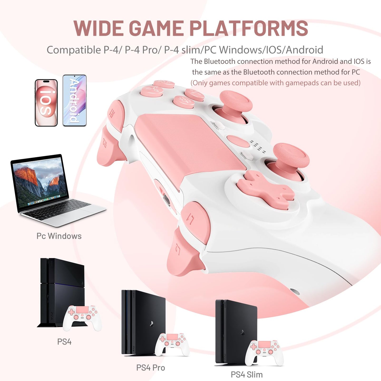 linhugame Controller wireless for ps4,Compatible with PS4/Slim/Pro/PC/IOS?With USB-C Cable/800mAh Battery/6-Axis Gyro/3.5mm Audio Jack/Multi Touch