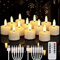 FREEPOWER Rechargeable Flameless Tea Lights Candles Flickering with Remote Timer, Black Wick Battery Operate LED Tealights for Home Decor, Party