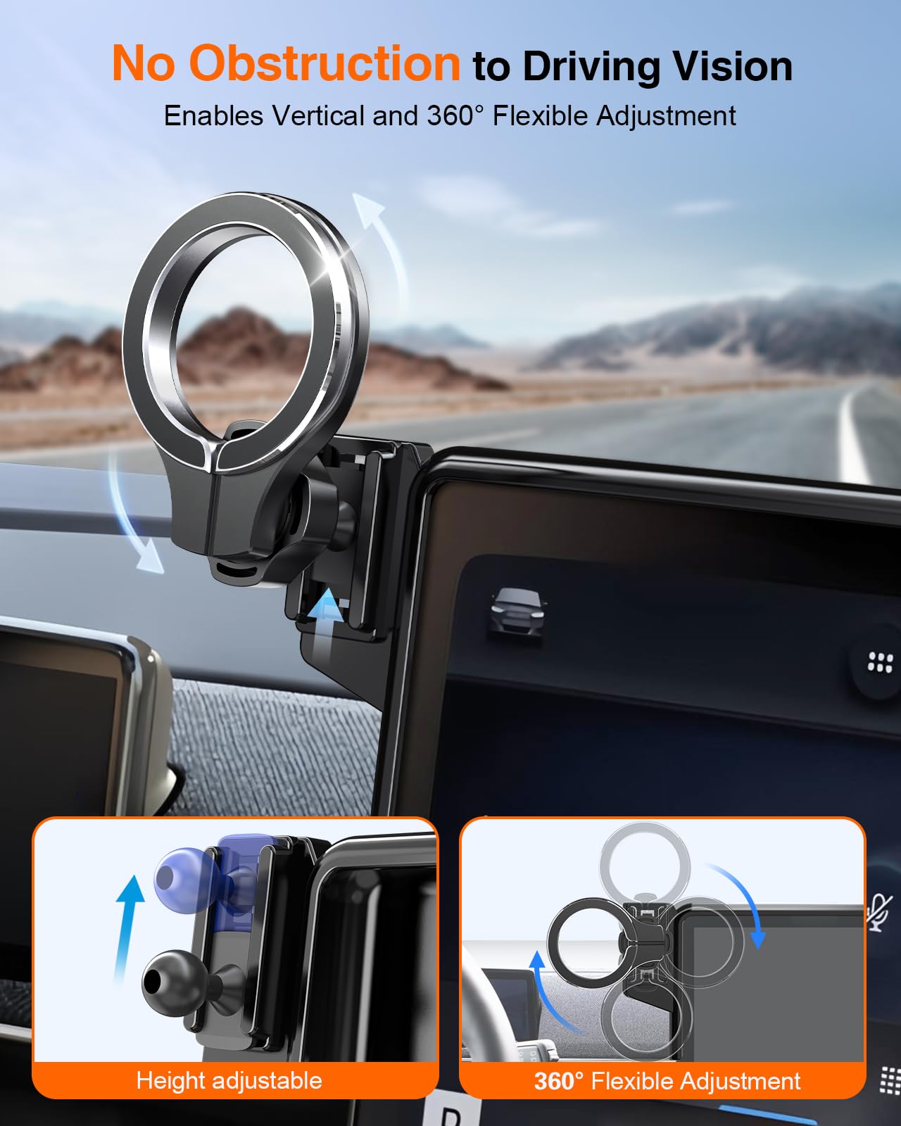 pop-tech Magnetic Car Mount Compatible with 2021-2026 Ford Mustang Mach-E, Strong Magnets Cell Phone Holder for MagSafe, Auto Accessories Touch Screen