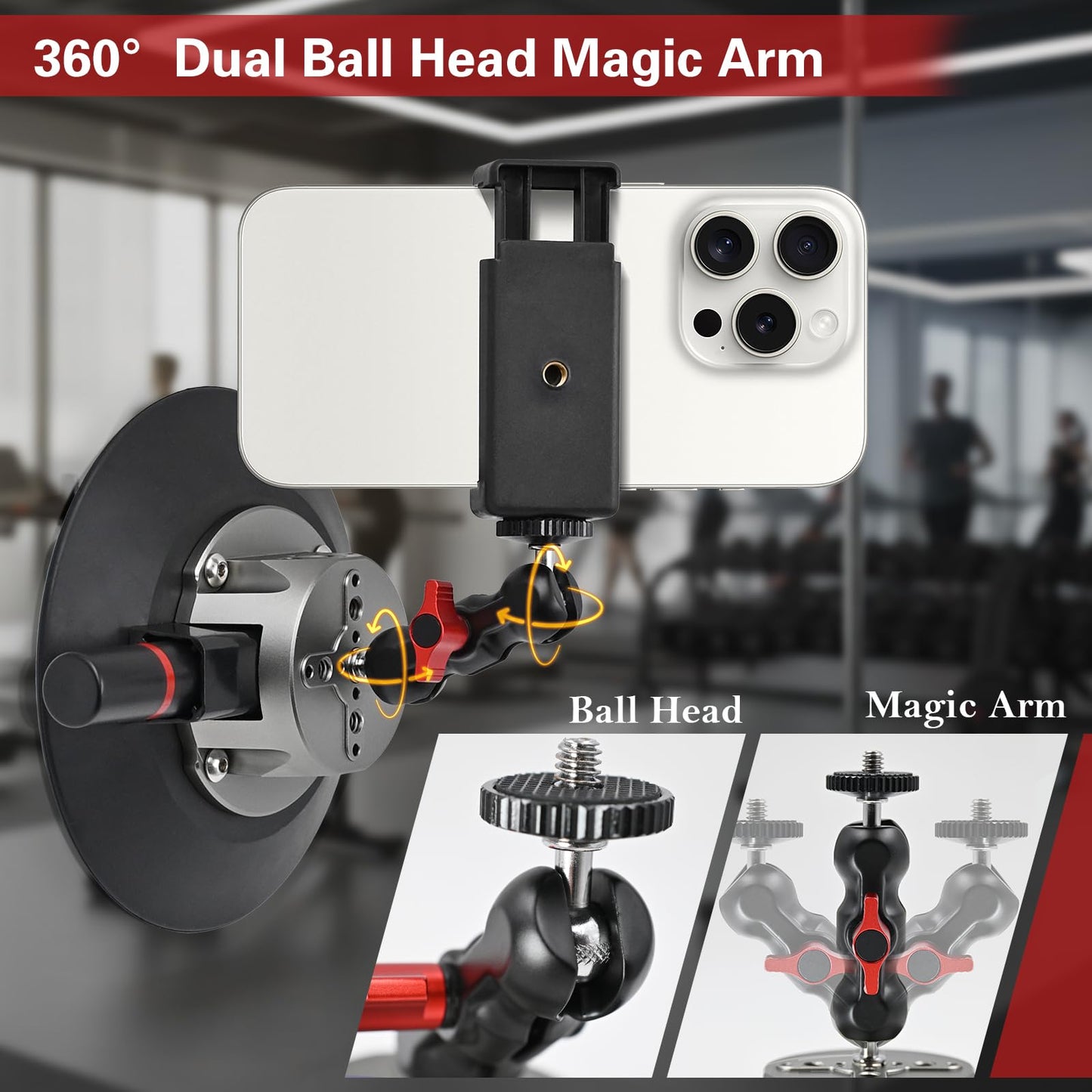 Ouhans 5.9"/15cm Suction Cup Camera Mount with Ball Head Magic Arm, Camera Suction Mount on Car Windshield for DSLR/Action Cameras/Phone Holder,