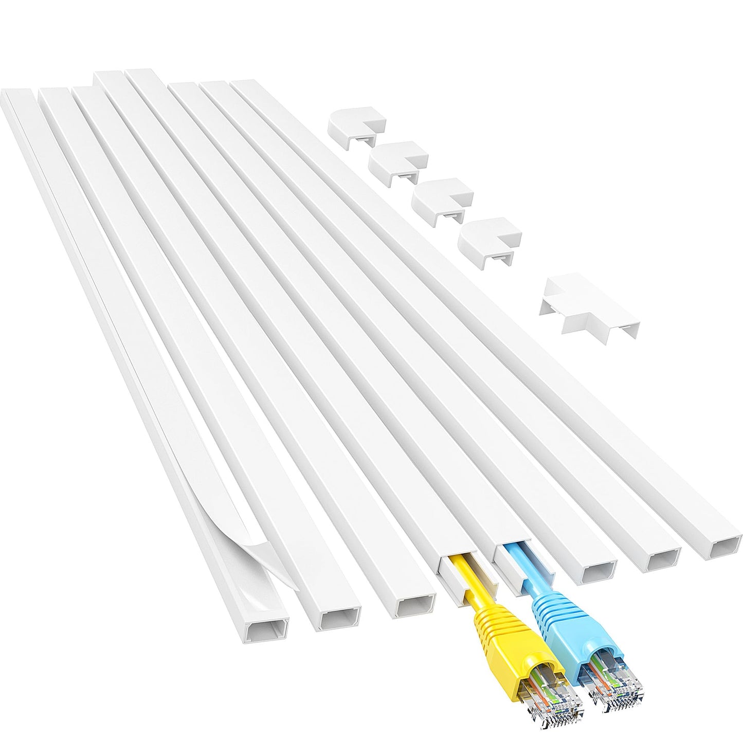Yecaye Cord Hider, 113in One-Cord Cable Concealer, Cord Covers for Wires on Wall, Easy Install Cable Management Kit for 2 Small Wires, Cables Raceway
