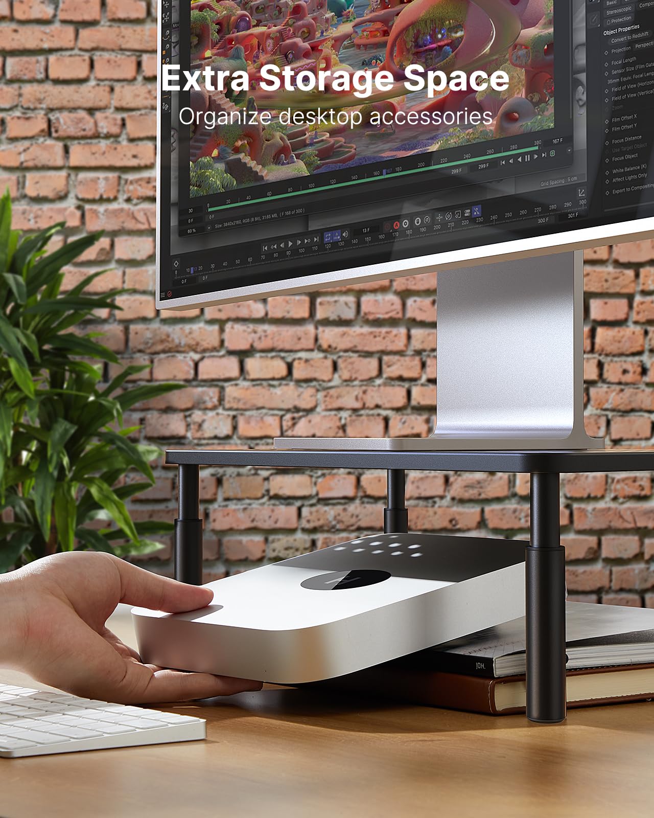 HUANUO Monitor Stand, Monitor Stand Riser 3 Height Adjustable, Monitor Riser with Airflow Vents, Laptop Stand for Desk, Laptop Riser, Desk Organizer