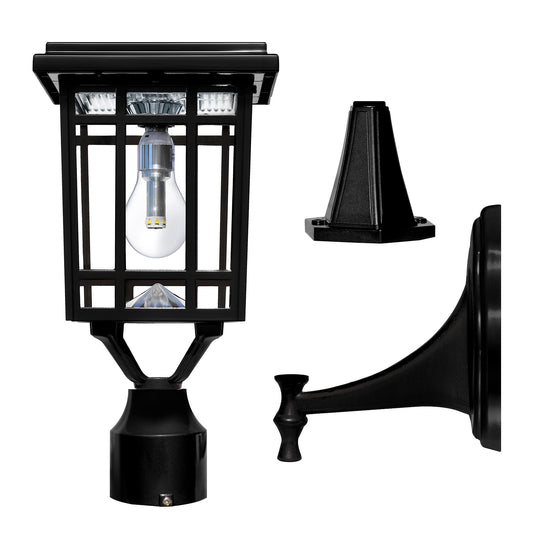 Gama Sonic Prairie Bulb Lamp Outdoor Solar Light Fixture, Pole,Pier, & Wall Mount, Solar Lights Outdoor, Black, 114B033