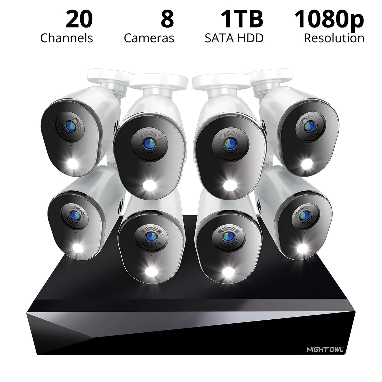 Night Owl 2-Way Audio 20 Channel DVR Video Home Security Camera System with (8) Wired 1080p HD Indoor/Outdoor Deterrence Cameras and 1TB Hard Drive