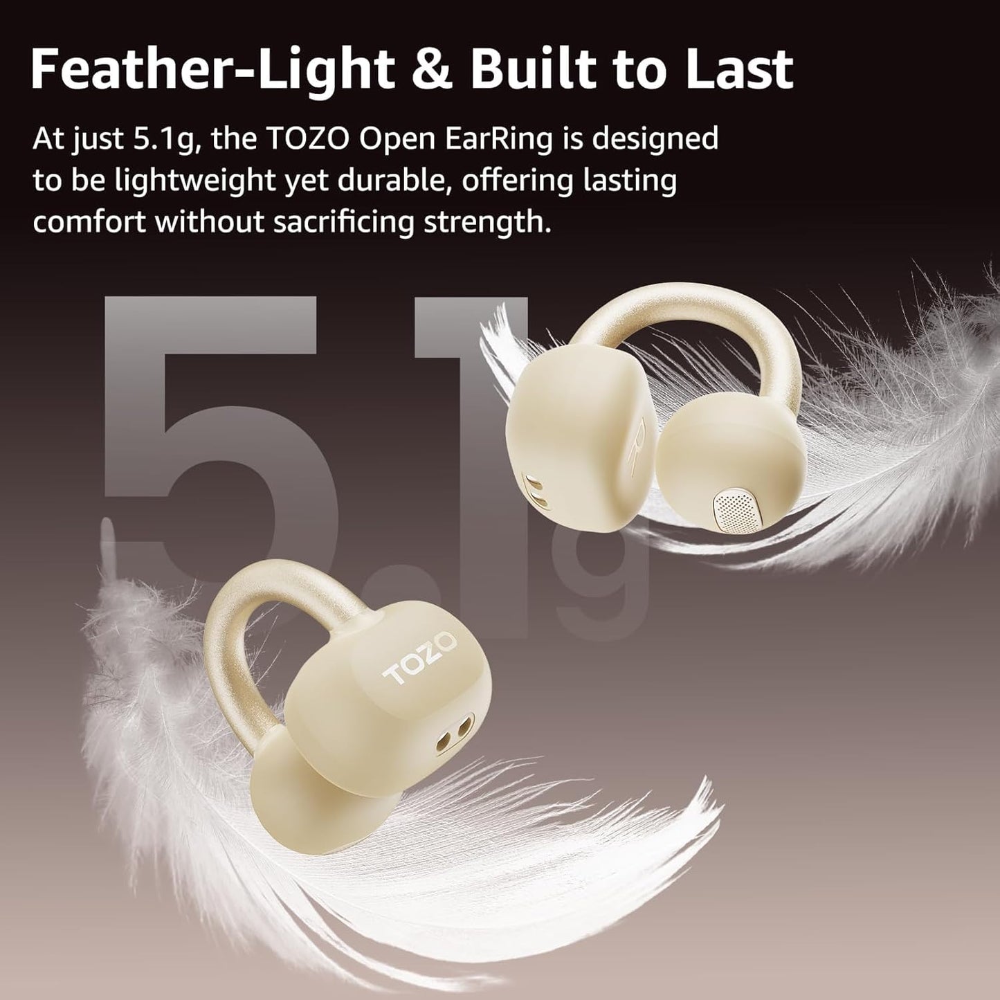 TOZO OpenEarRing Open Ear Earbuds 40H Bluetooth 5.4 Lightweight Comfort