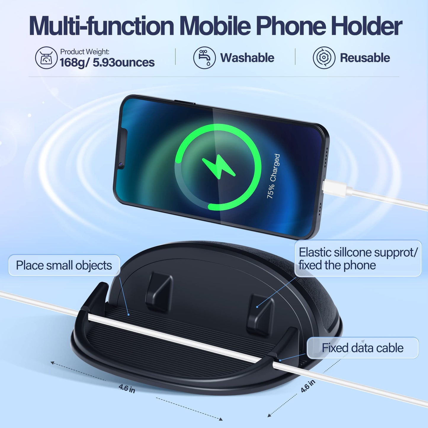 Loncaster Car Phone Holder, Car Phone Mount Silicone Car Pad Mat for Various Dashboards, Slip Free Desk Phone Stand Compatible with iPhone, Samsung