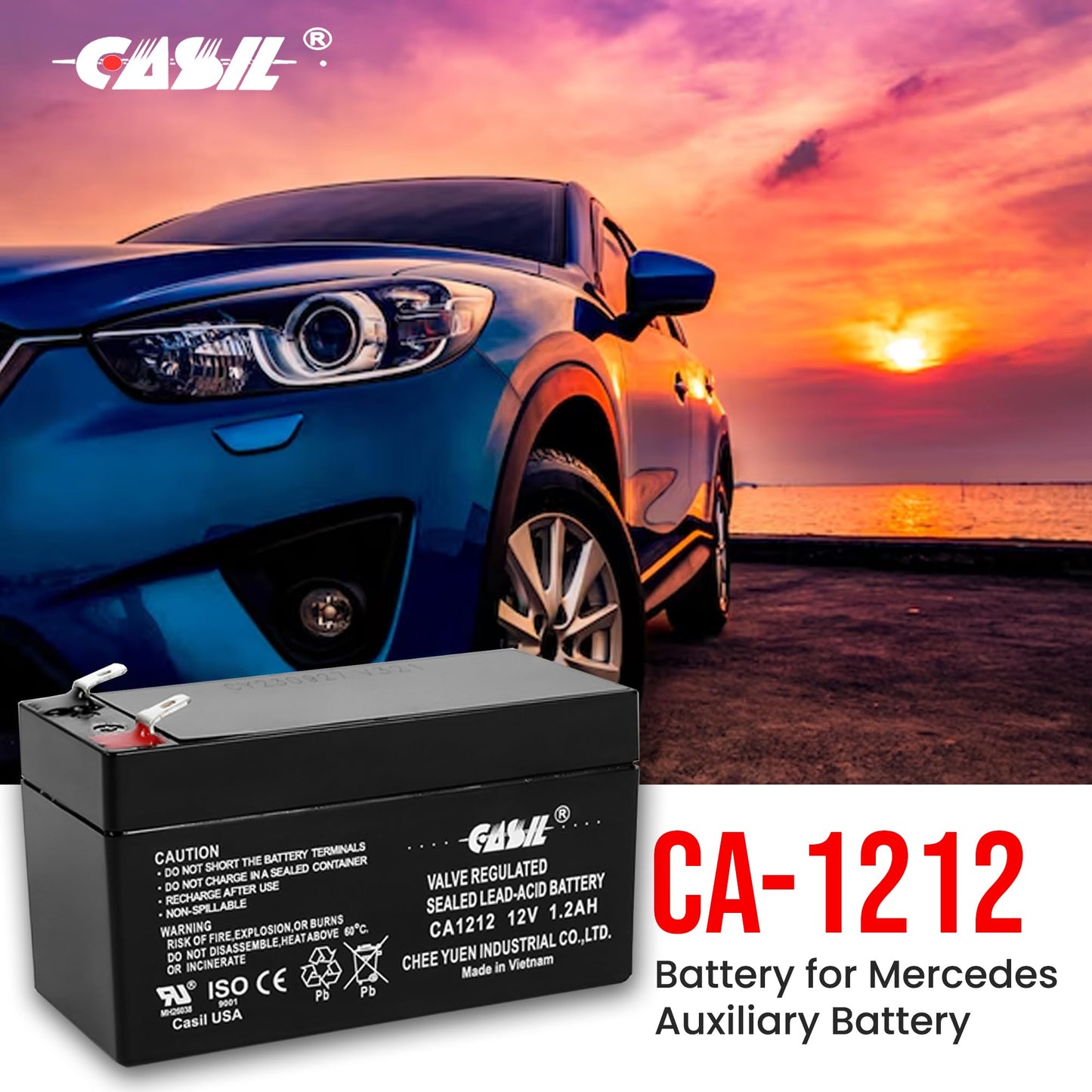 Casil 12V 1.2Ah SLA AGM Battery - Rechargeable Auxiliary Power - Compatible with Mercedes-Benz N000000004039
