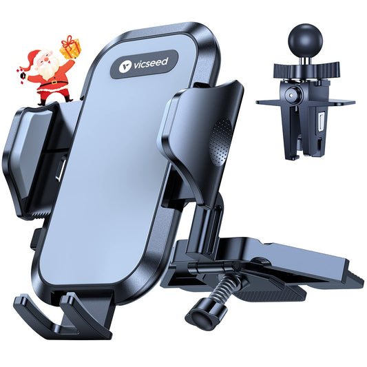 VICSEED Military-Grade Sturdy Car Phone Holder Mount, Upgraded Anti Shake Metal CD Slot & Air Vent Thick Case Friendly Phone Mount for Car Fit