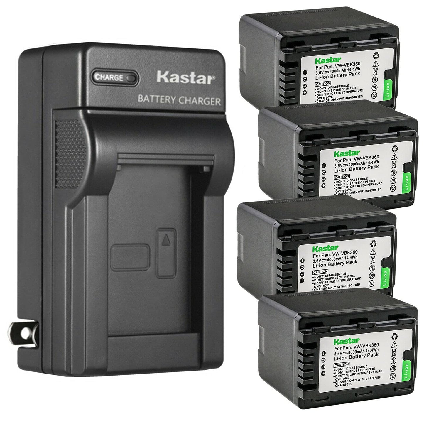 Kastar 4-Pack Battery and AC Wall Charger Replacement for Panasonic HDC-HS40K, HDC-HS60, HDC-HS60K, HDC-HS60P, HDC-HS80, HDC-HS80GK, HDC-HS80K