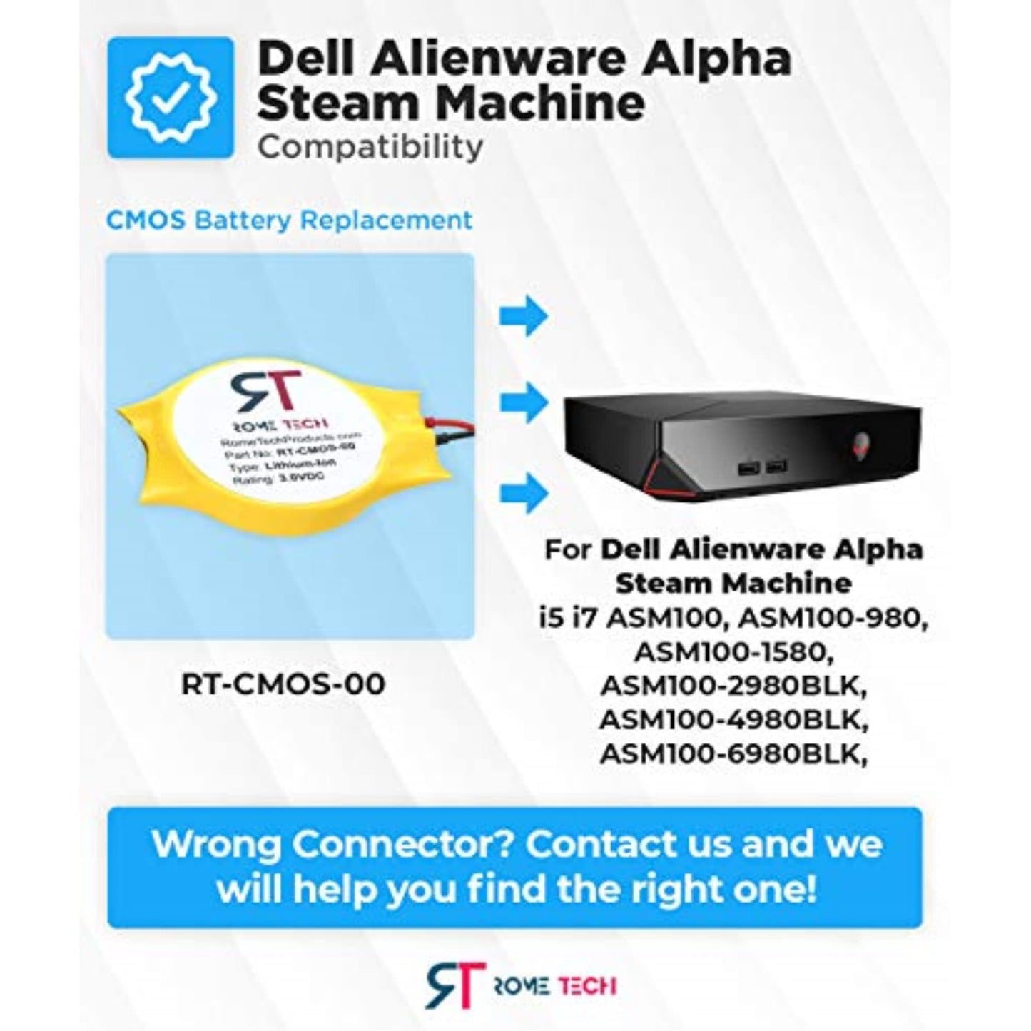 Rome Tech BIOS CMOS RTC CR2032 Lithium 3V Coin Battery for Dell Alienware Alpha & Alienware Steam Machine Desktop Yellow Light Fix - CR2032CL-23-2