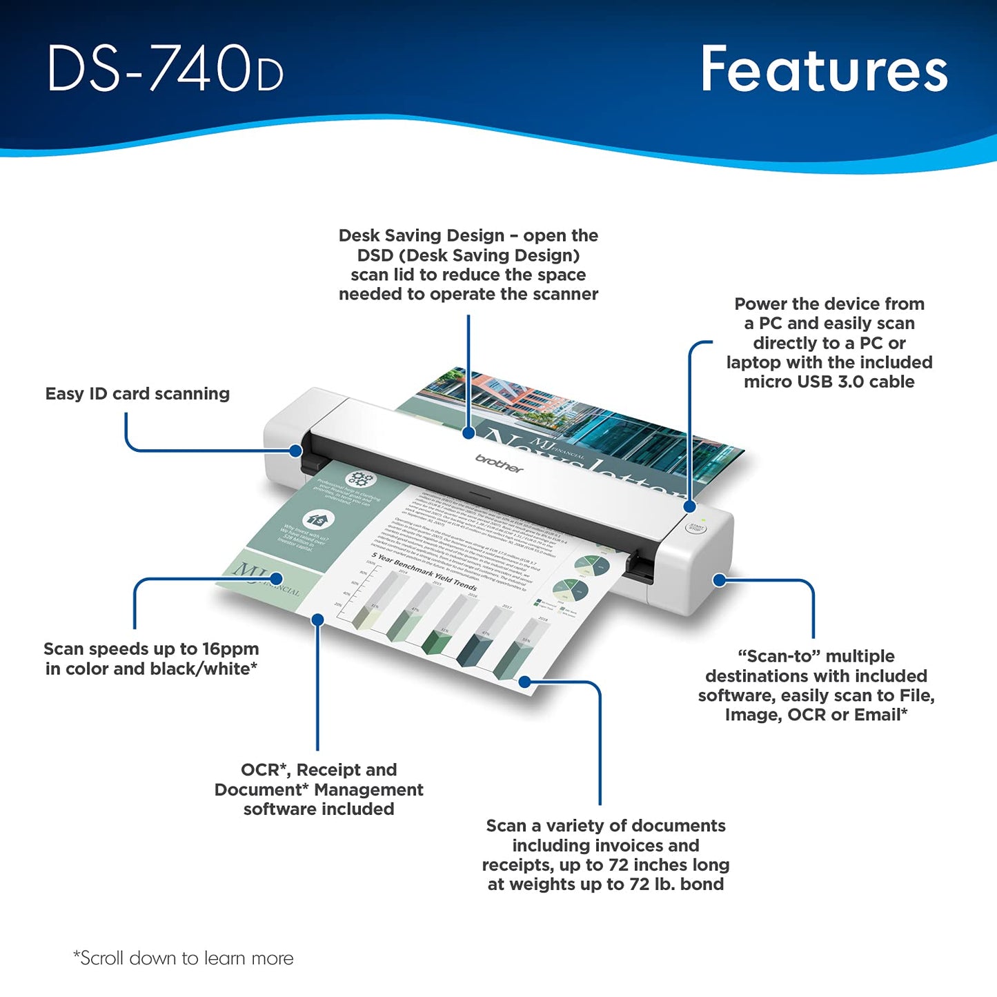 Brother DS-740D Duplex Compact Mobile Document Scanner